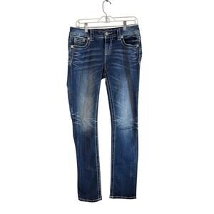 Miss Me Jeans Women’s Bootcut Wing Pocket Embroidered Rhinestone Bling Size 27